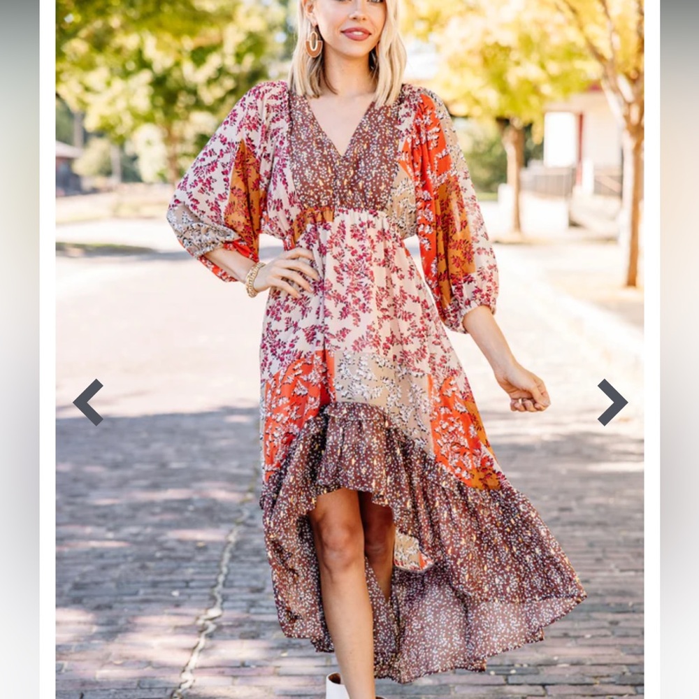 Sunset Yellow Mixed Print Midi Dress Umgee size Small